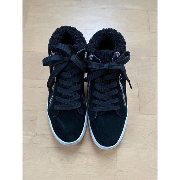STEVE Madden Womens Size 6.5 "Kameo" Black Suede Sneakers Faux Fur - Picture 2 of 7